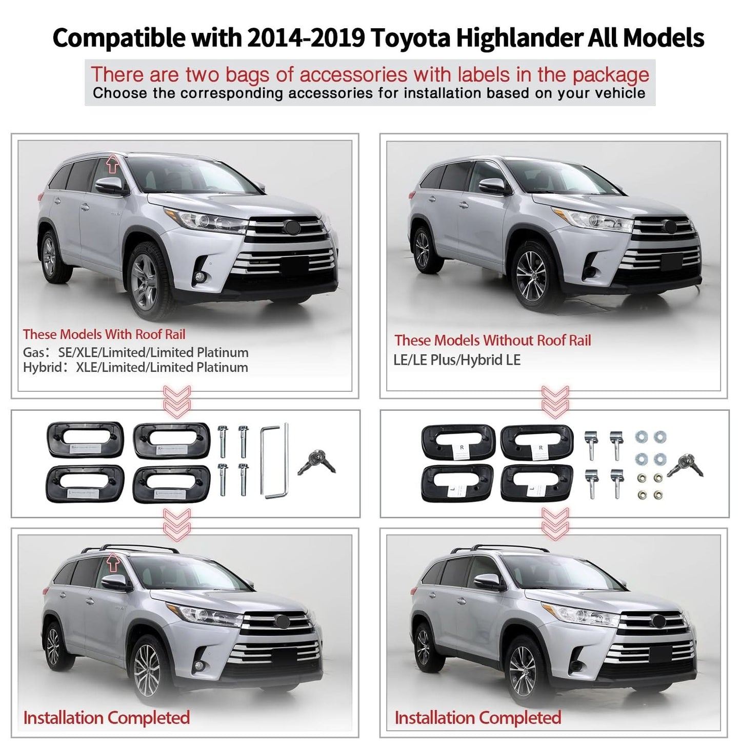 2014-2019 Toyota Highlander Roof Rack Cargo Carrier Cross Bar Aluminum
