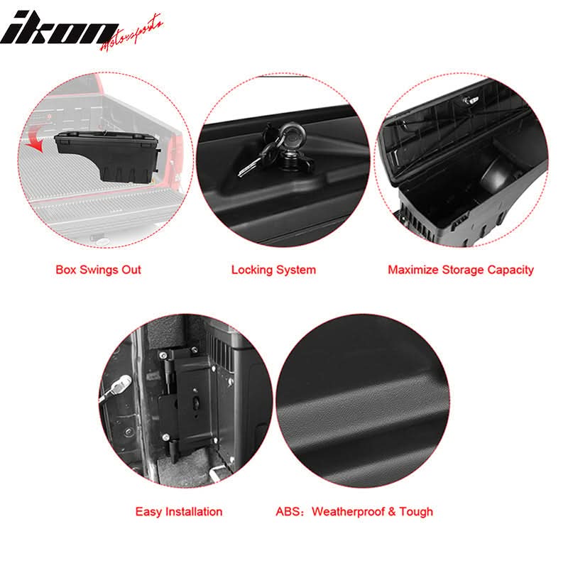2015-2023 Ford F-150 Black Truck Bed Storage Box Passenger Side ABS