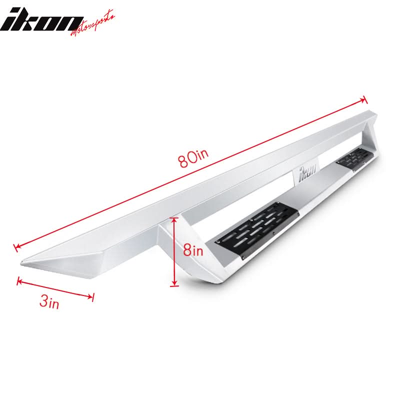 2007-2018 Chevy Silverado Sierra IKON V1 Silver Running Board Steel
