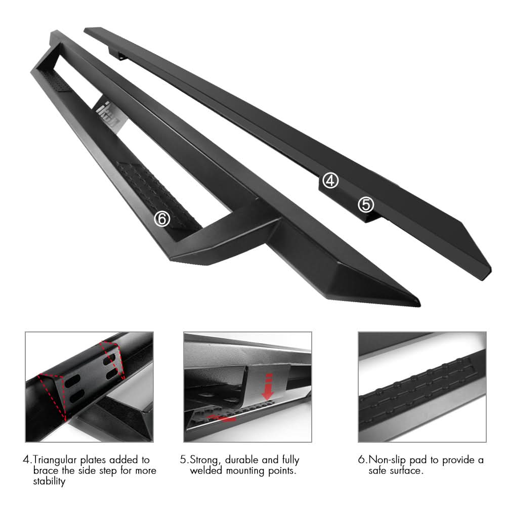 2007-2018 Chevy Silverado GMC Sierra IKON V1 Black Running Board Steel