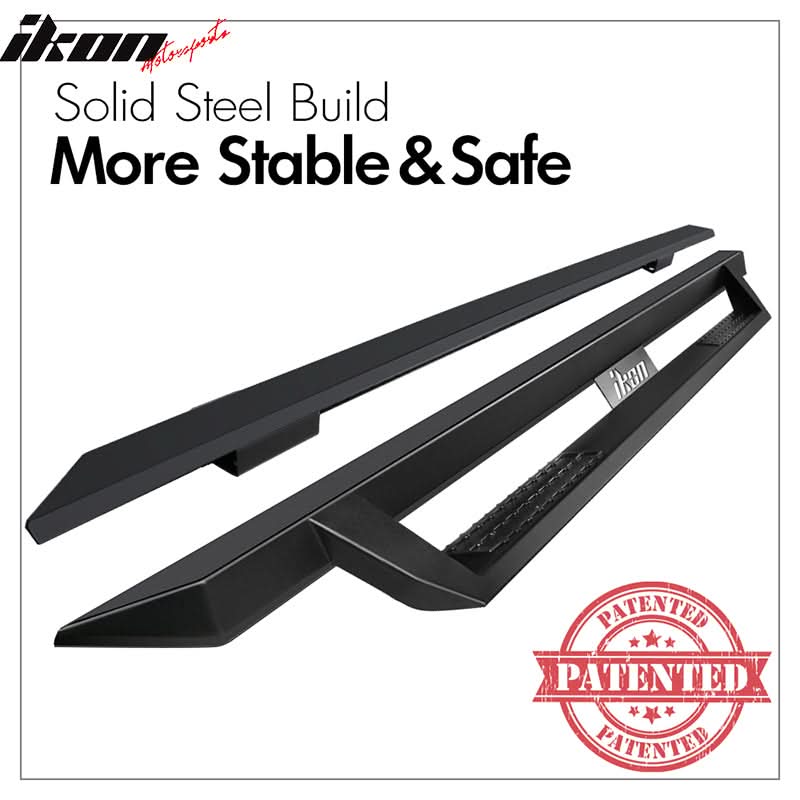 2007-2018 Chevy Silverado GMC Sierra IKON V1 Black Running Board Steel