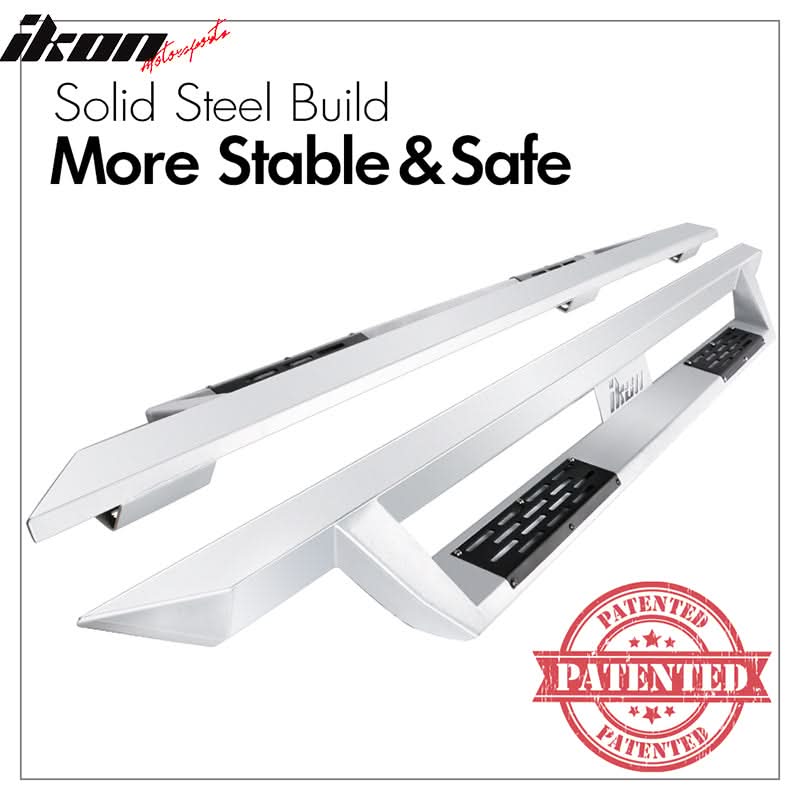 2009-2014 Ford F-150 Crew Cab IKON V1 Silver Running Board Solid Steel