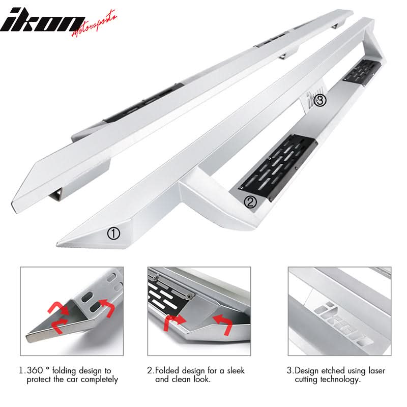 2009-2014 Ford F-150 Crew Cab IKON V1 Silver Running Board Solid Steel