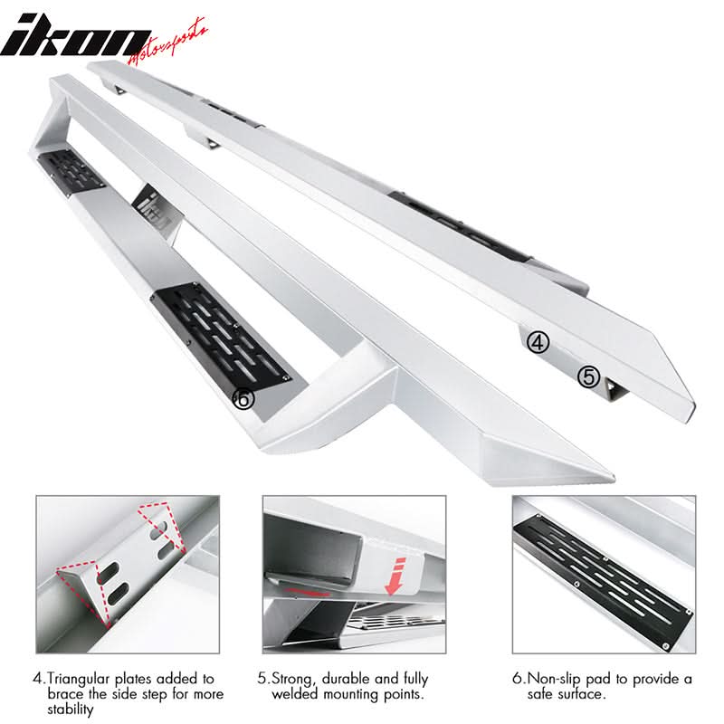 2007-2018 Chevy Silverado Sierra IKON V1 Silver Running Boards Steel