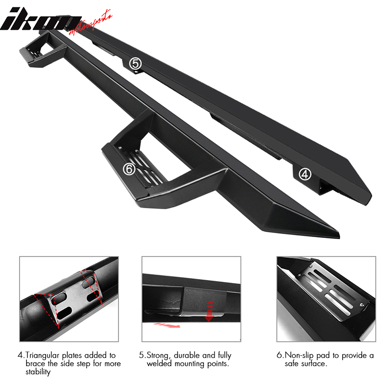 2009-2023 Dodge Ram 1500 IKON V2 Style Black Running Board Solid Steel