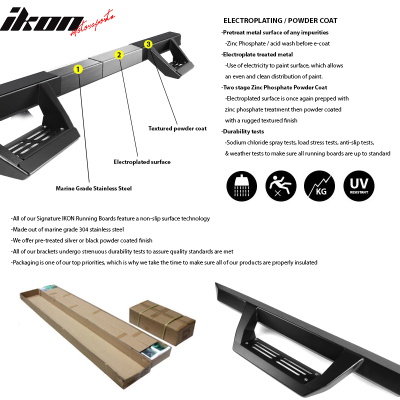 1999-2016 Ford F-250 Superduty IKON V2 Black Running Board Solid Steel