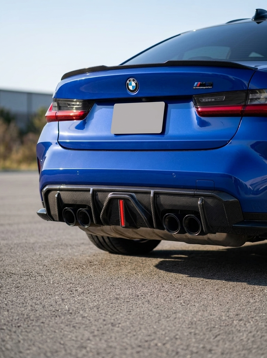 BMW 3 Series G80 M3 G82 G83 M4 Carbon Fiber Rear Diffuser with LED Lights (2019 - 2024)