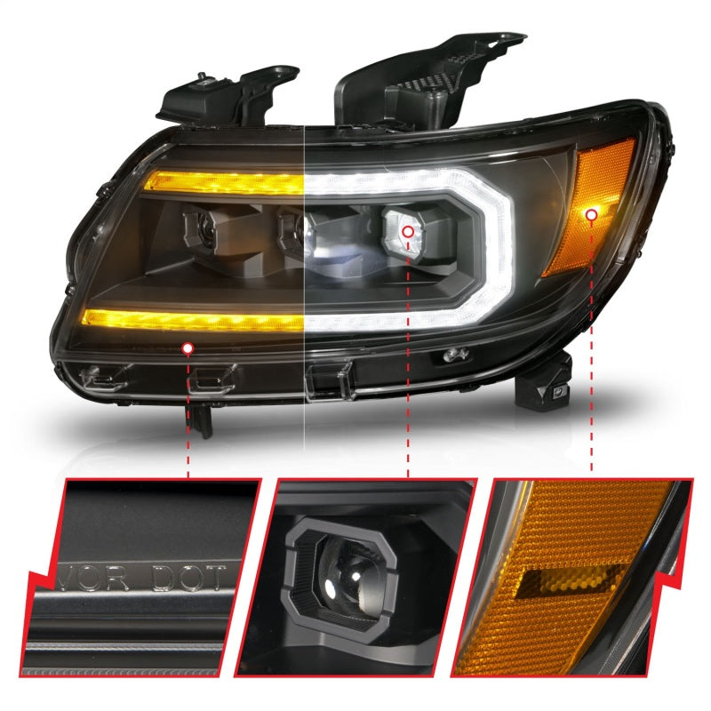 ANZO 15-22 Chevrolet Colorado Full LED Projector Headlights w/ Initiation & Sequential - Black