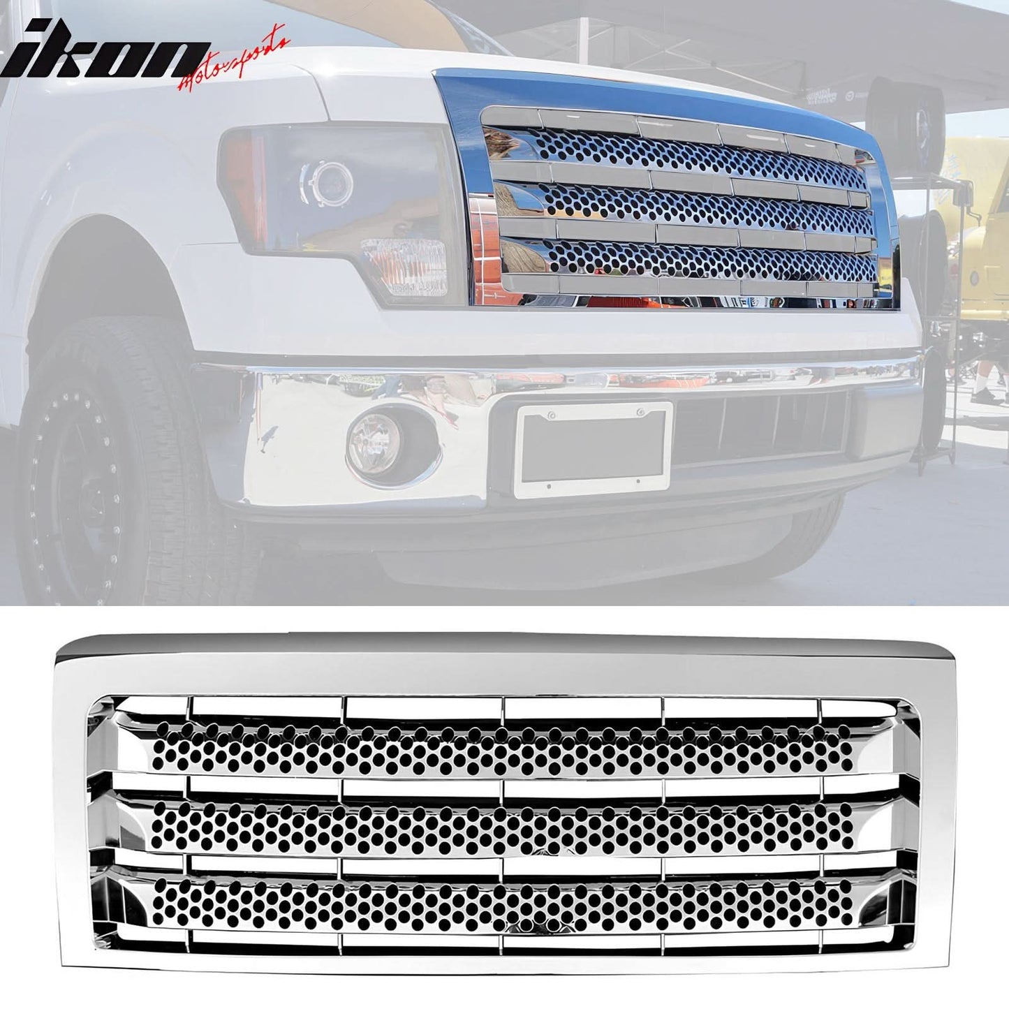 2009-2014 Ford F-150 Chrome Front Bumper Hood Upper Insert Grille ABS