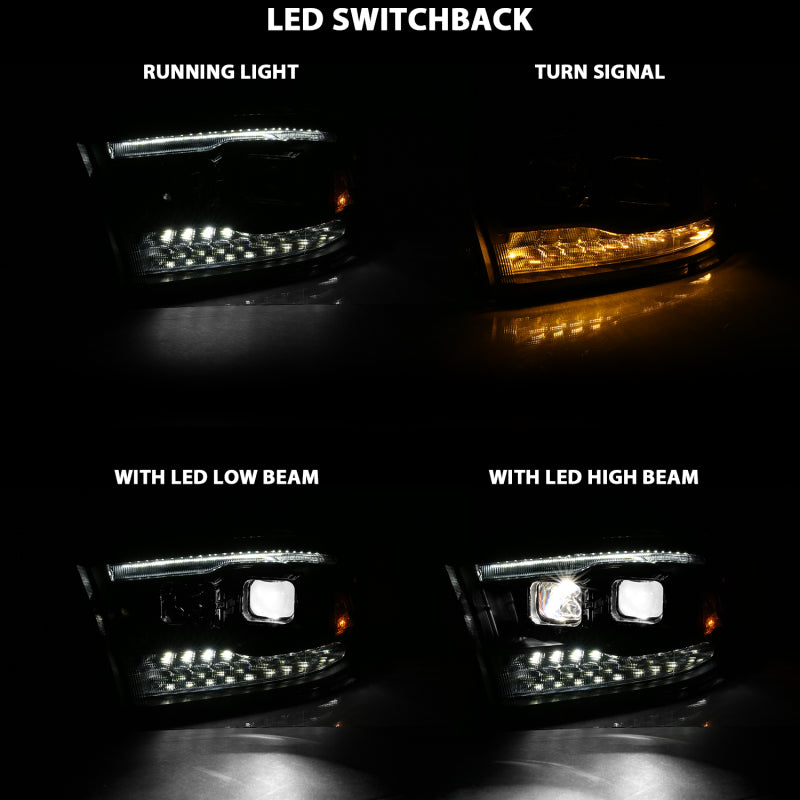 ANZO 2009-2018 Dodge Ram 1500 Led Projector Plank Style Switchback H.L Halo Black Amber (OE Style)