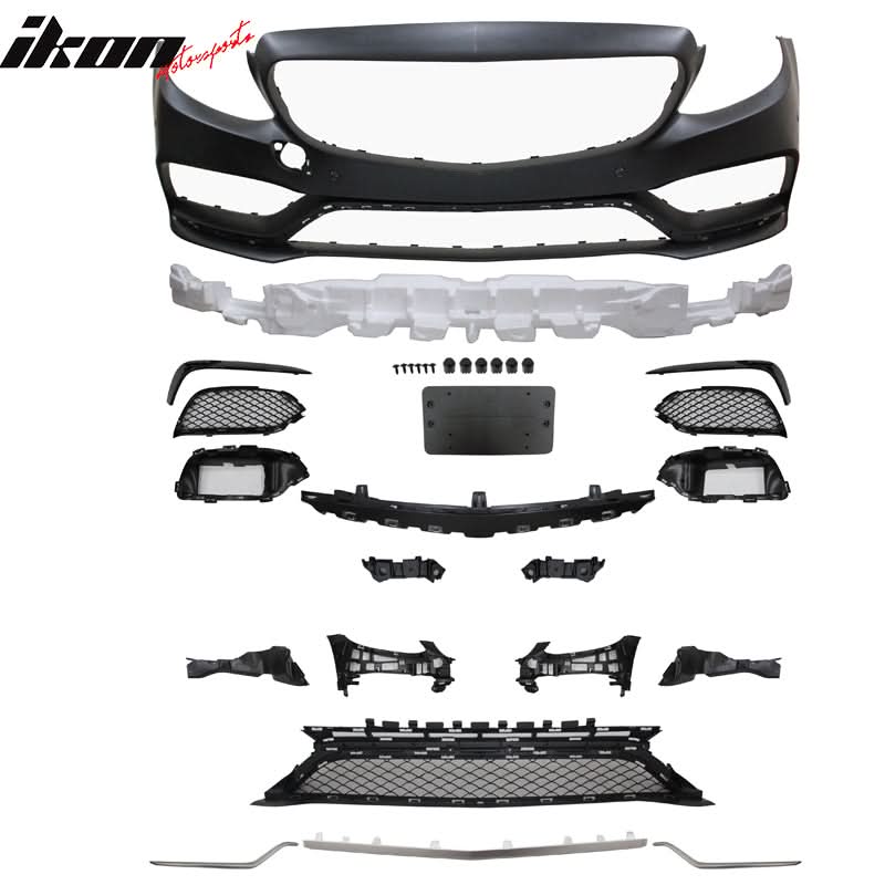2015-2016 Benz W205 C63 Style Full PDC Front +Rear Bumper+Side Skirts
