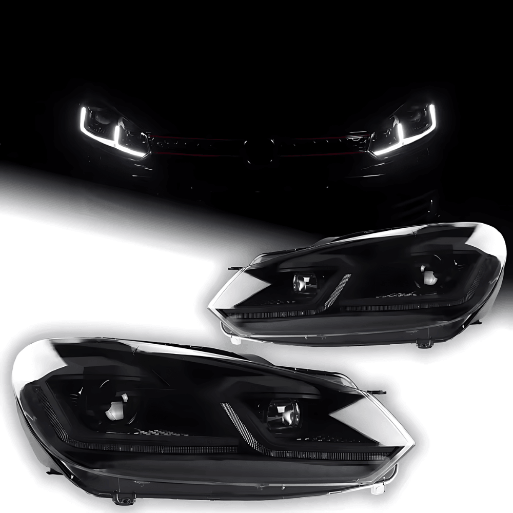 Volkswagen Golf MK6 Red, Silver, and Black Projector with Dynamic Signal LED Headlights (2009 - 2013)