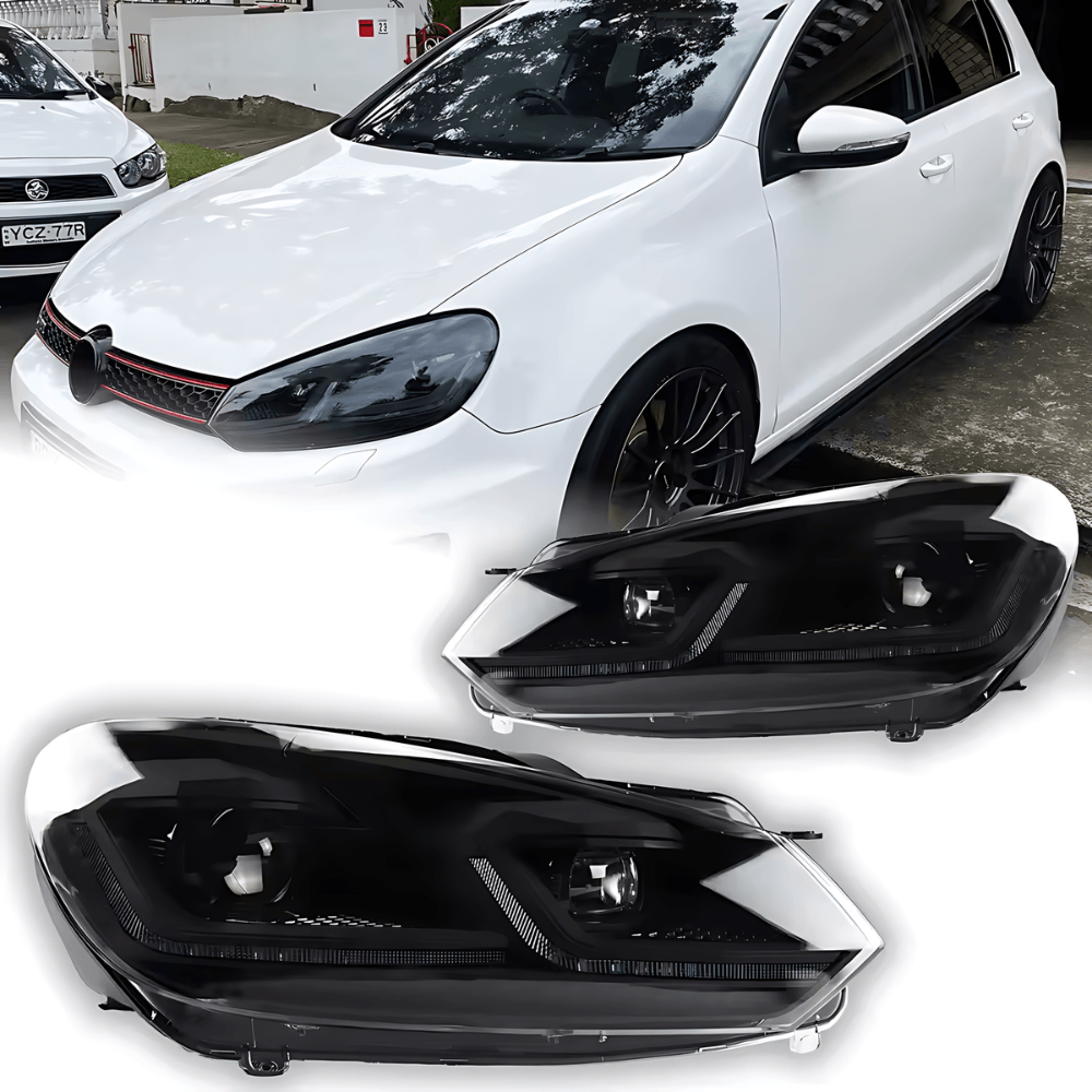 Volkswagen Golf MK6 Red, Silver, and Black Projector with Dynamic Signal LED Headlights (2009 - 2013)