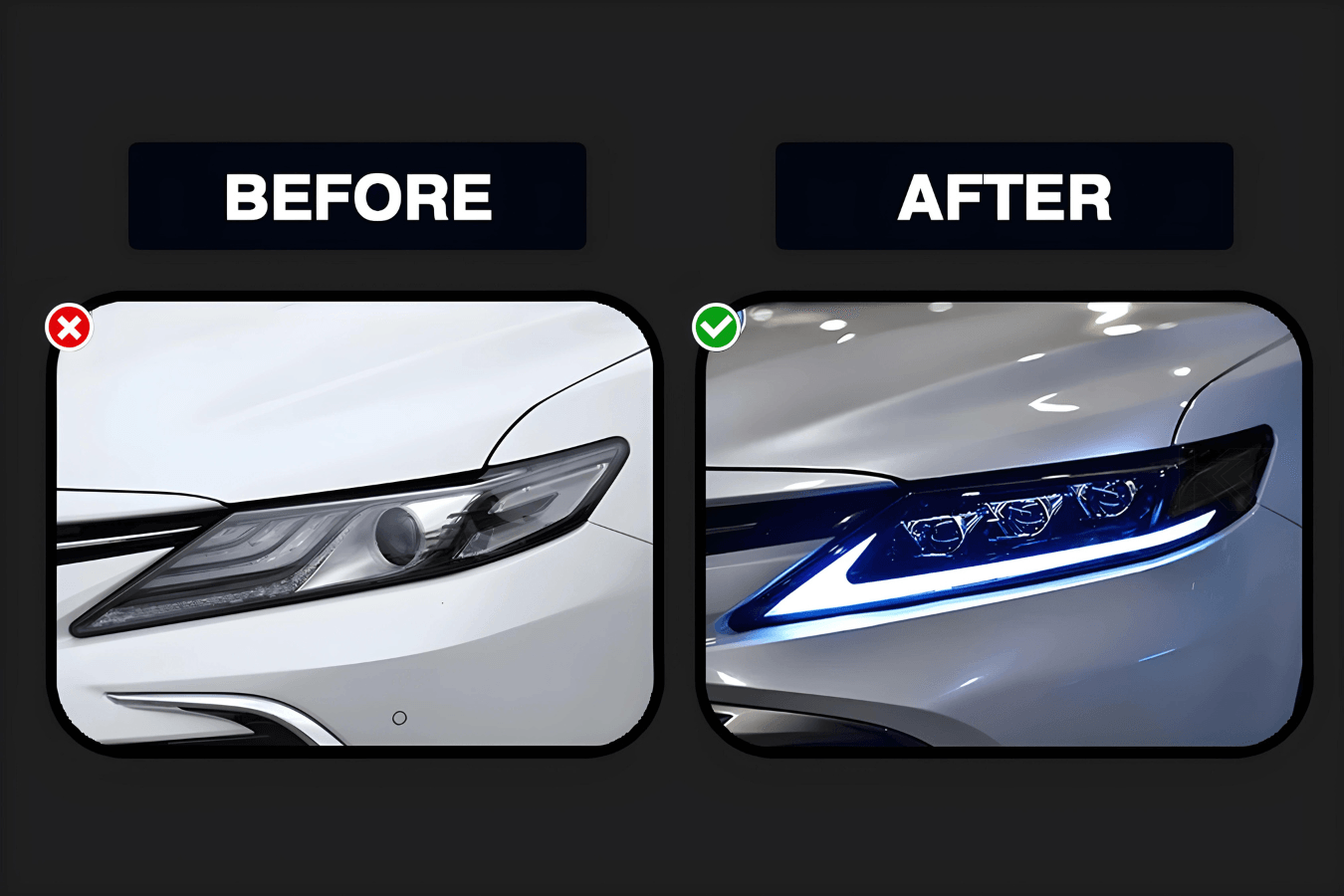 Toyota Camry XSE XLE SE LE Black LED Projector Headlights Upgrade (2018 - 2021)