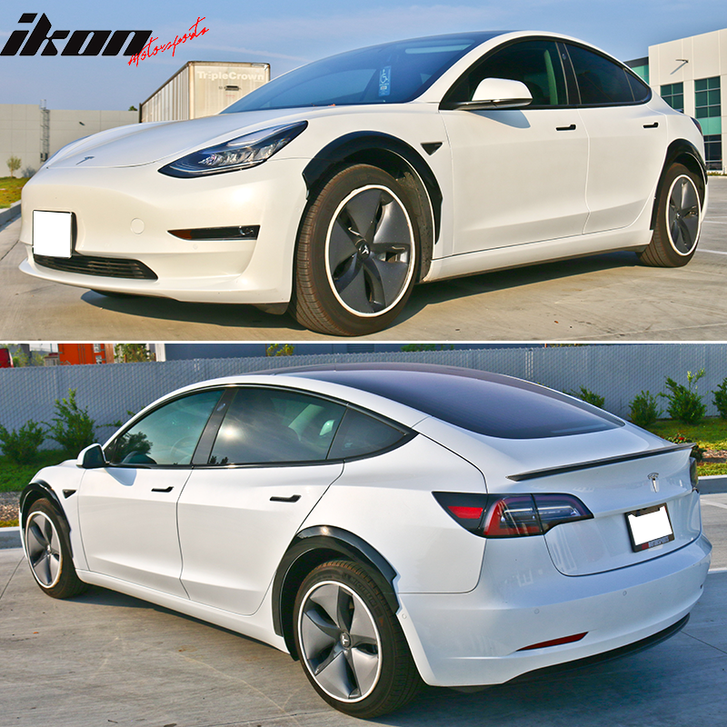 2017-2023 Tesla Model 3 Fender Flares Wheel Trim Gloss Black 8PC FRP