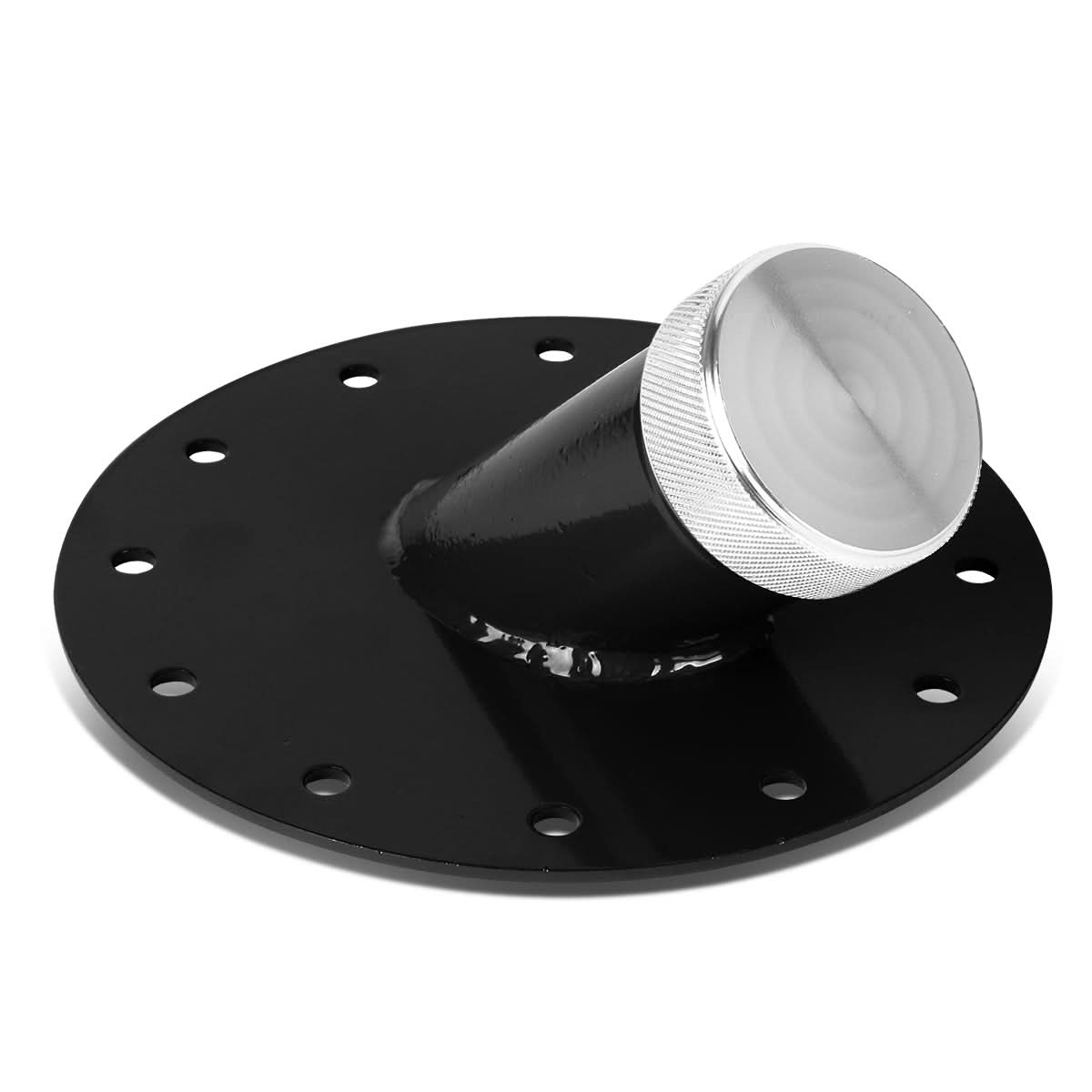 Steel Fuel Cell Filler Neck with Aluminum Cap - 45 Degree Angle Black