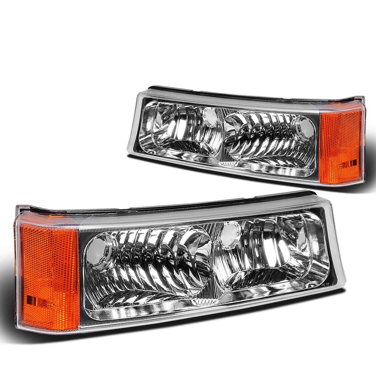 03-07 Chevrolet Avalanche Silverado Chrome Amber Bumper Lights 2PC