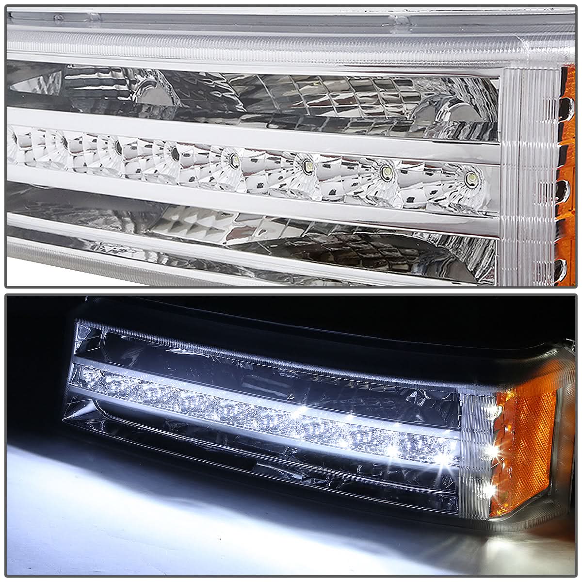 2003-2006 Chevrolet Silverado LED DRL Bumper Lights Chrome Housing