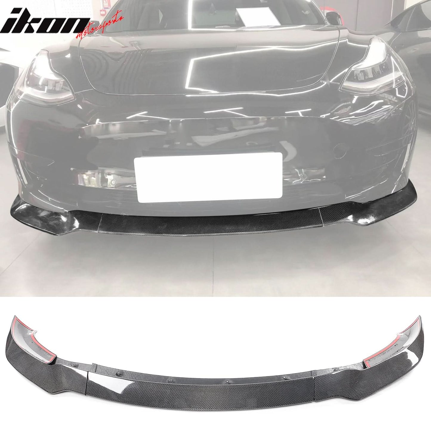 2017-2023 Tesla Model 3 Track Pack Gloss Black Front Lip Carbon Fiber