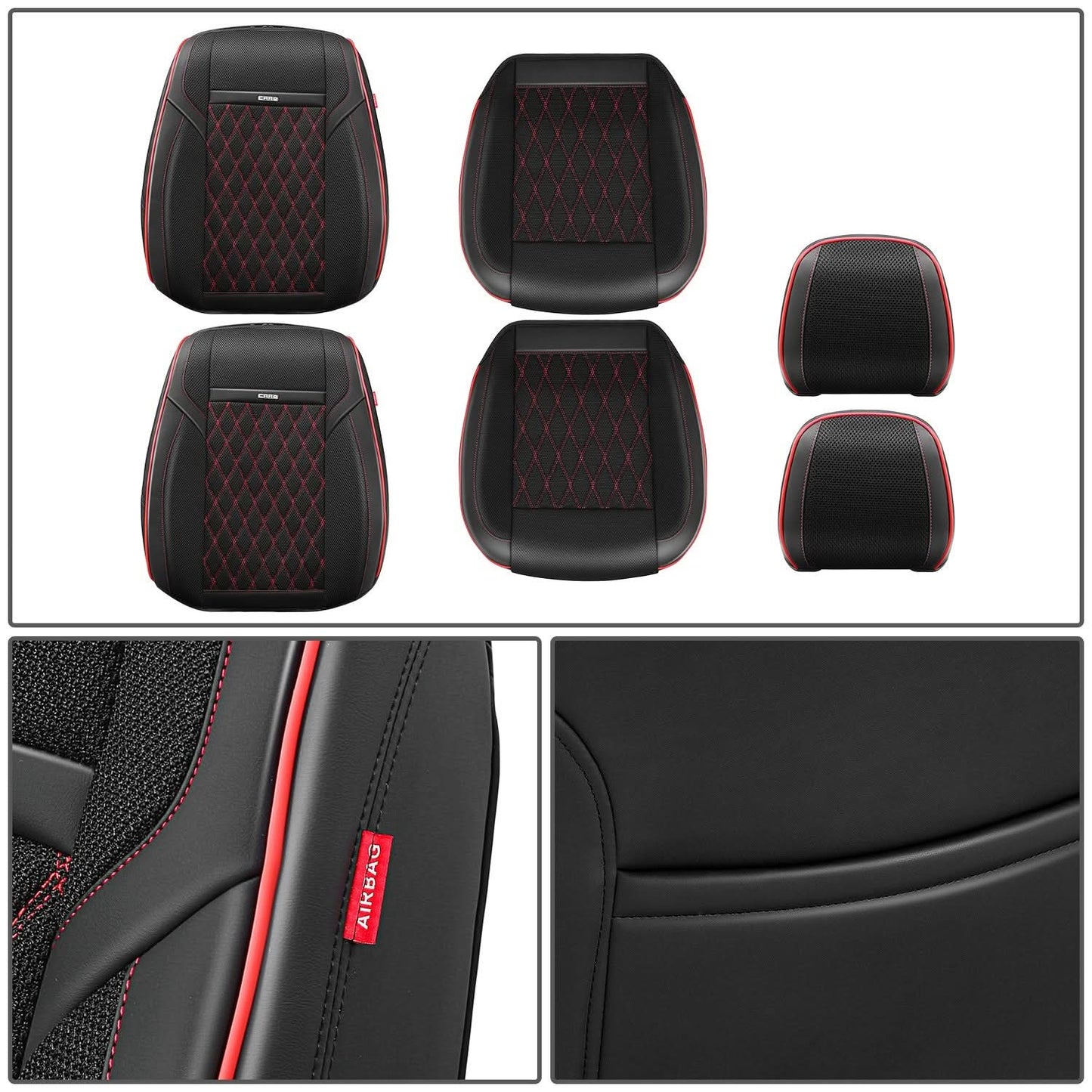Diamond Stitch Mesh Front Row Seat Covers - Black/Red