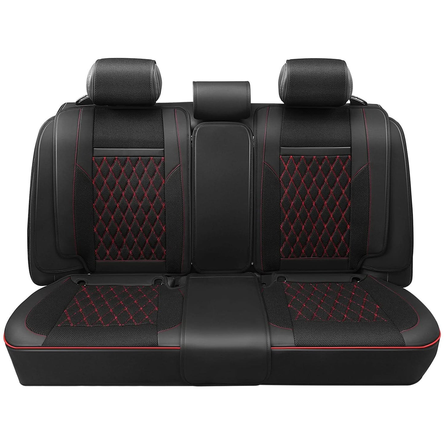 Diamond Stitch Mesh Fabric Seat Covers - Full Set 4PCS Black Red