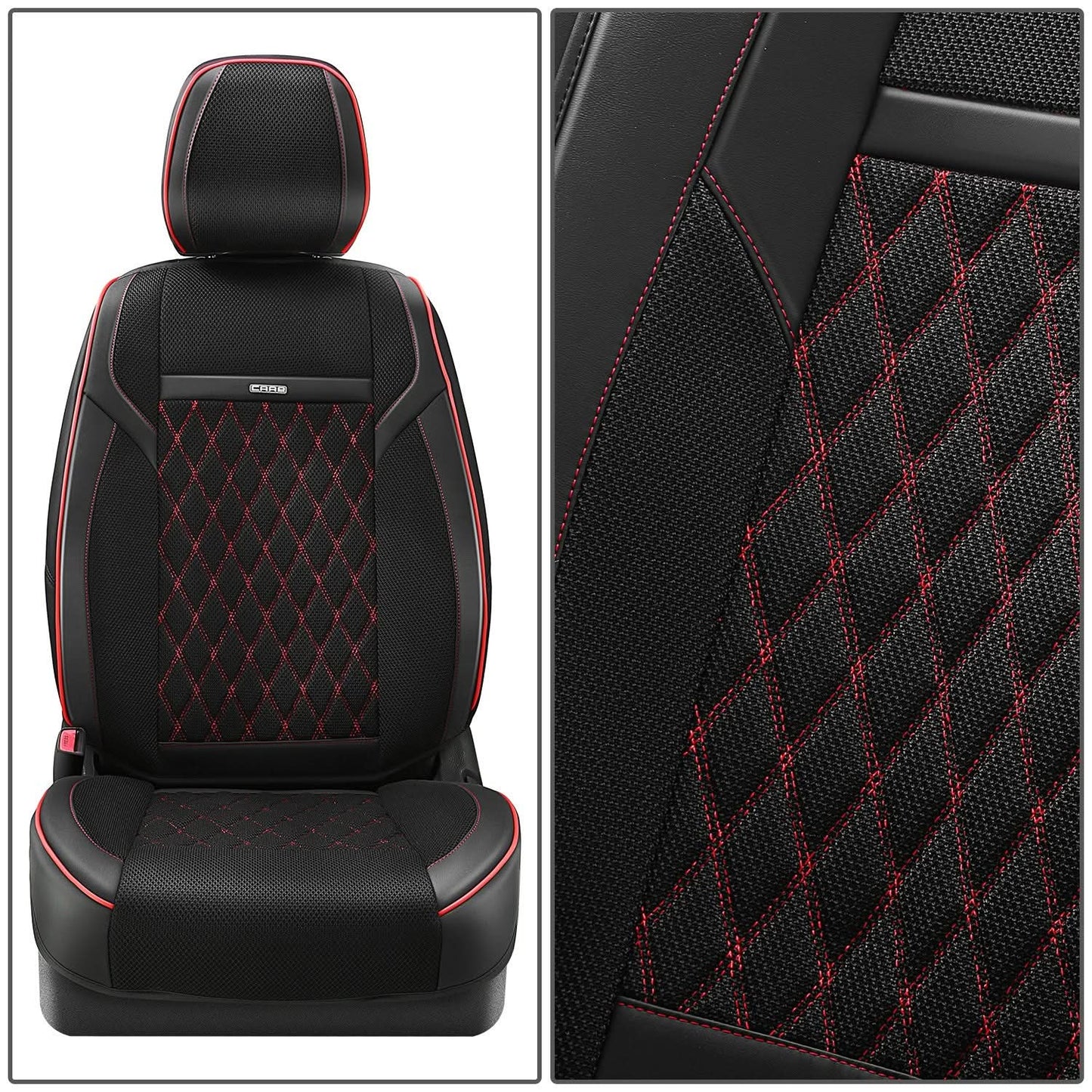 Diamond Stitch Mesh Fabric Seat Covers - Full Set 4PCS Black Red