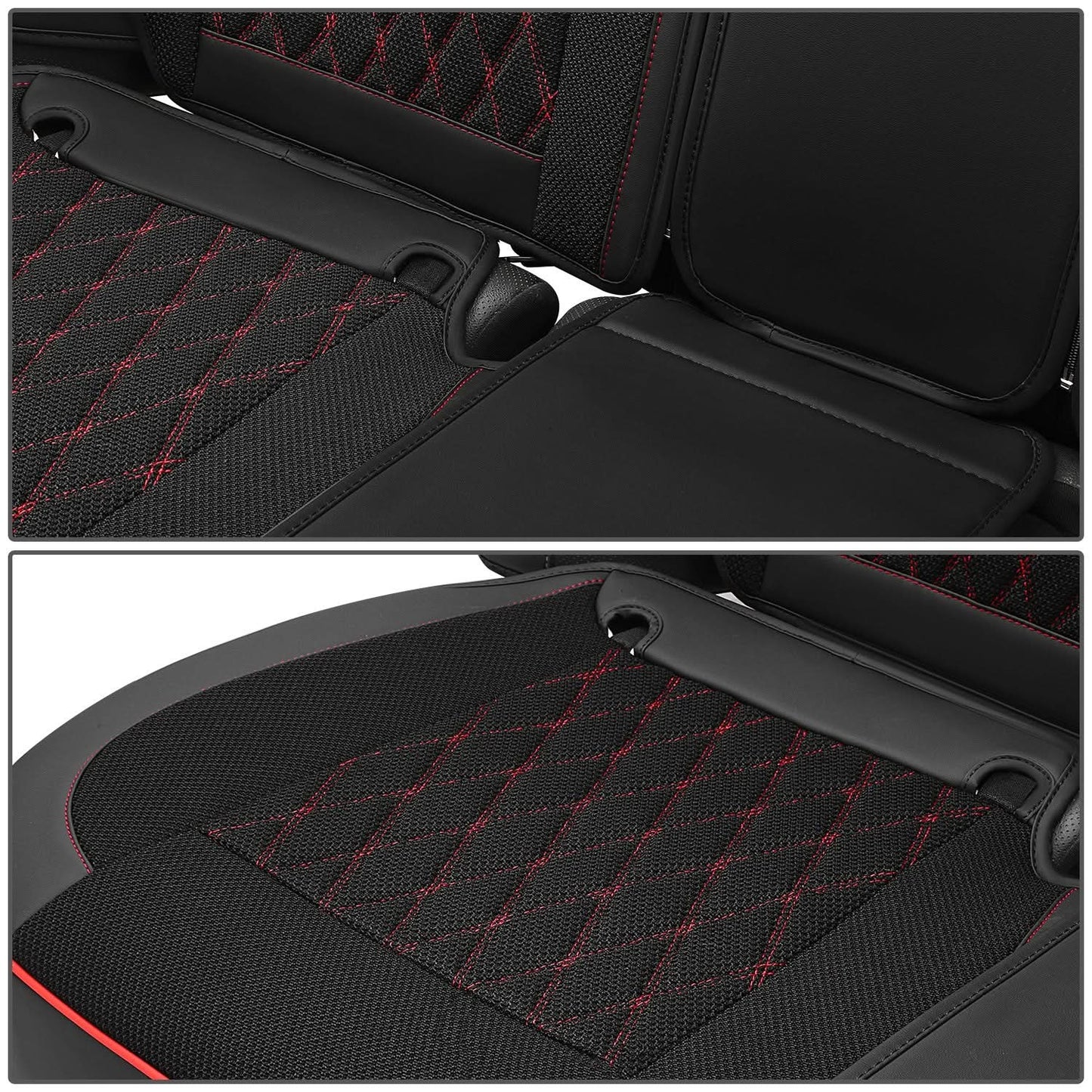 Diamond Stitch Mesh Fabric Seat Covers - Full Set 4PCS Black Red