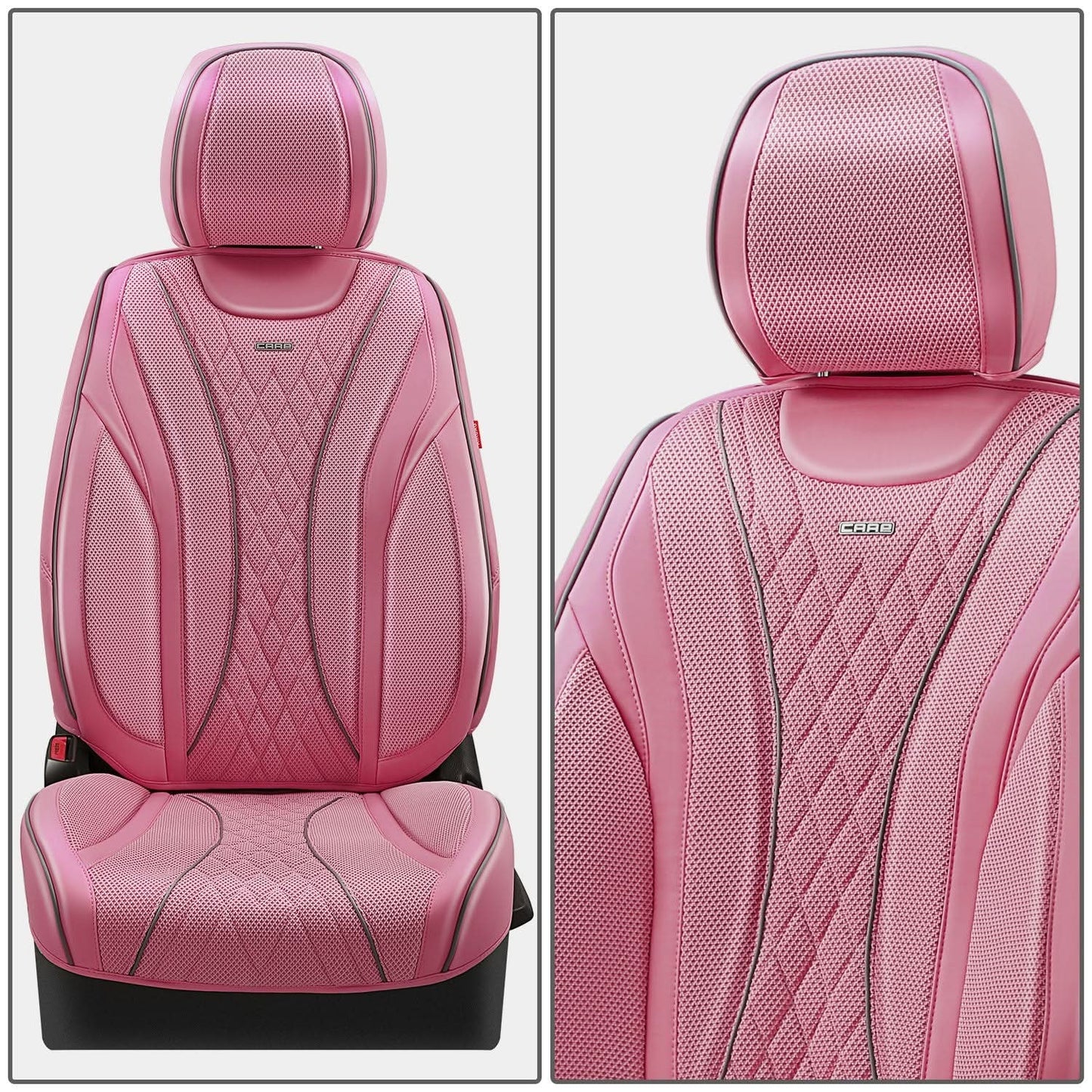 Diamond Stitch Mesh Fabric Leatherette Front Row Seat Covers - Pink