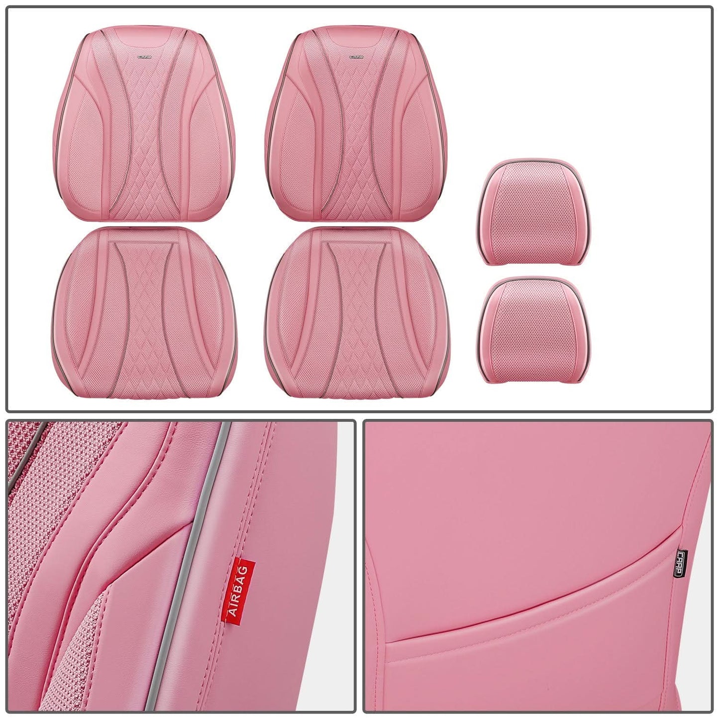 Diamond Stitch Mesh Fabric Leatherette Front Row Seat Covers - Pink