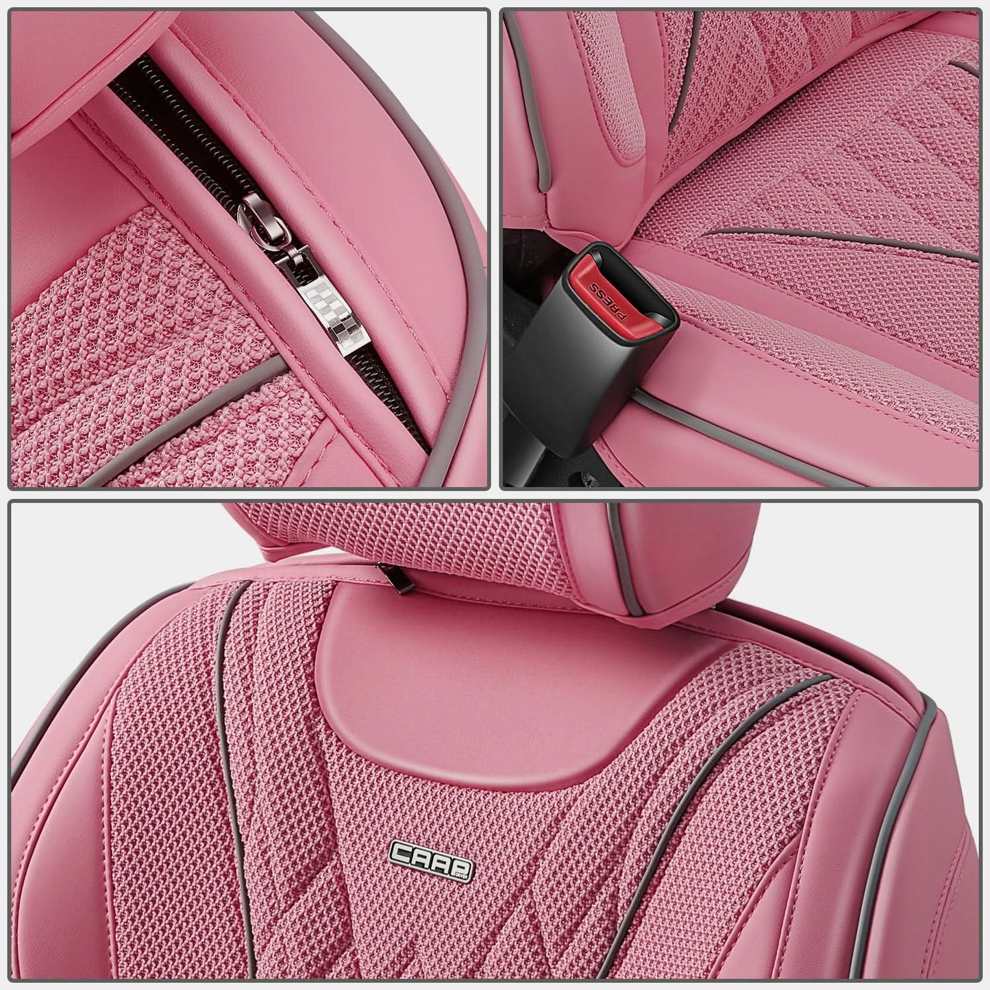 Diamond Stitch Mesh Fabric Leatherette Front Row Seat Covers - Pink