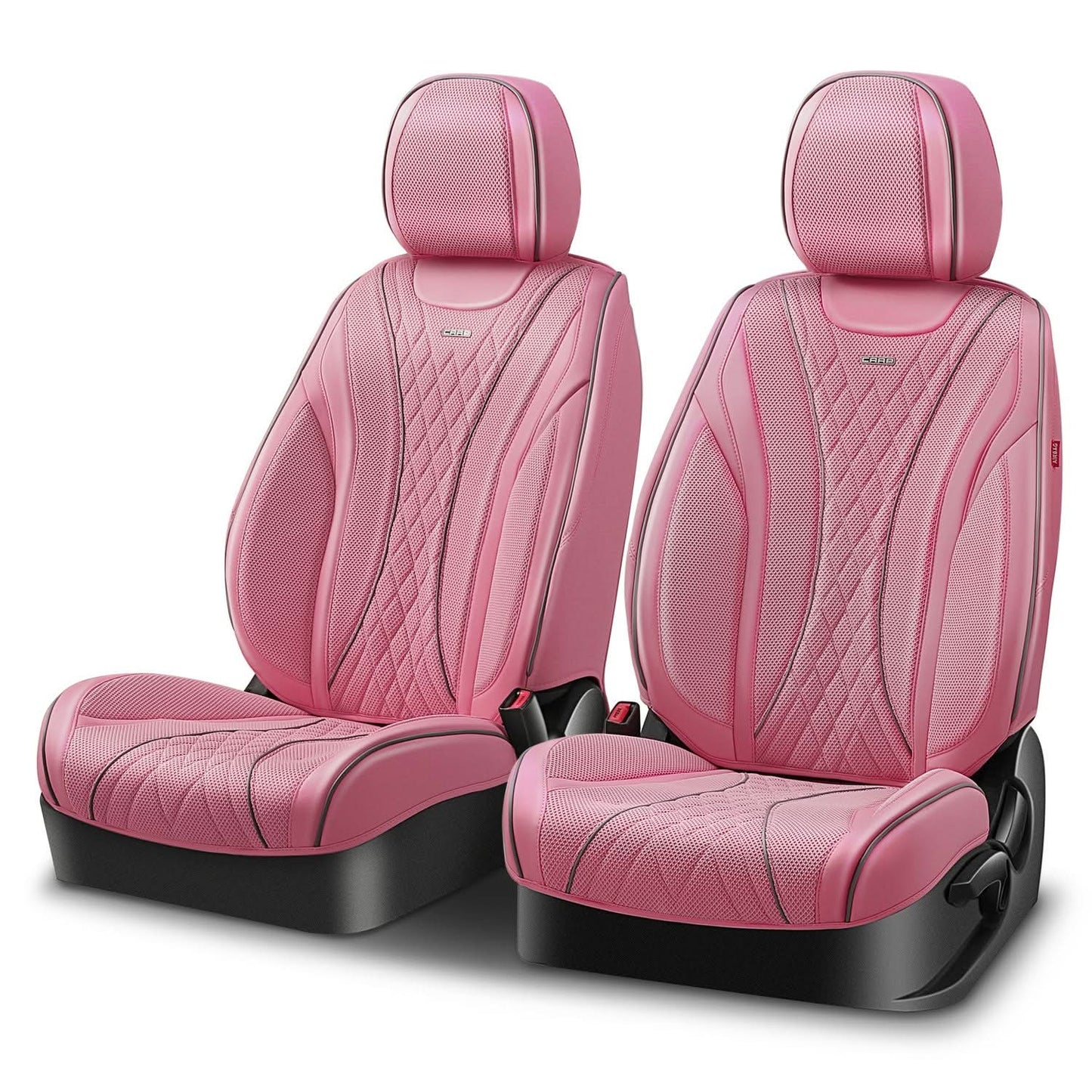 Diamond Stitch Mesh Fabric Leatherette Front Row Seat Covers - Pink