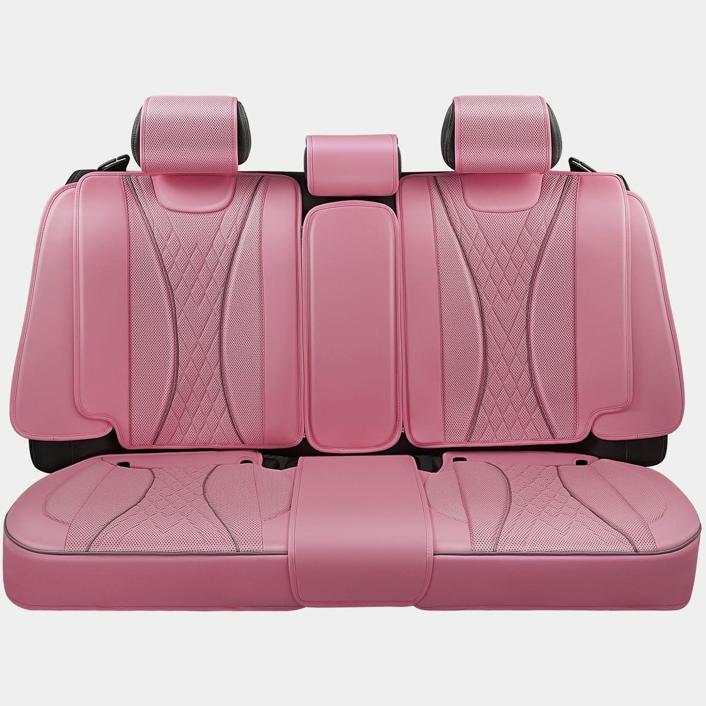 Diamond Stitch Mesh Fabric Leatherette Seat Covers Full Set - Pink