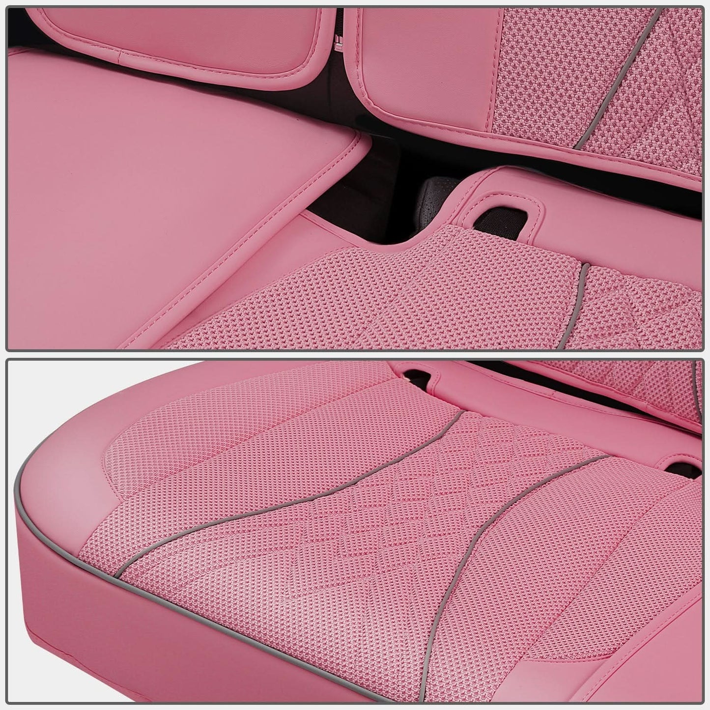 Diamond Stitch Mesh Fabric Leatherette Seat Covers Full Set - Pink