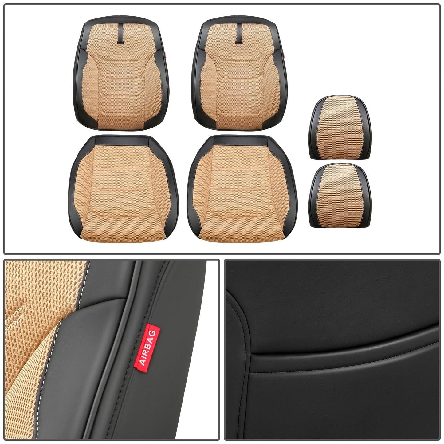 Sport Series Front Row Seat Covers Set - Black/Beige