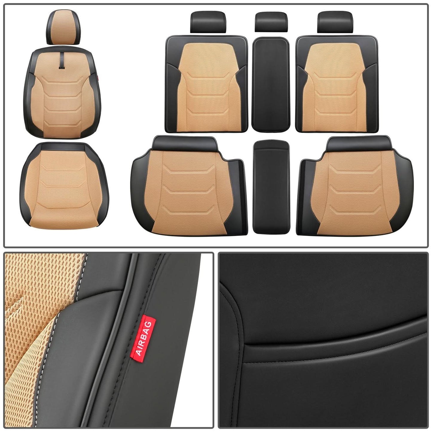 Sport Series Full Set Seat Covers - Black/Beige