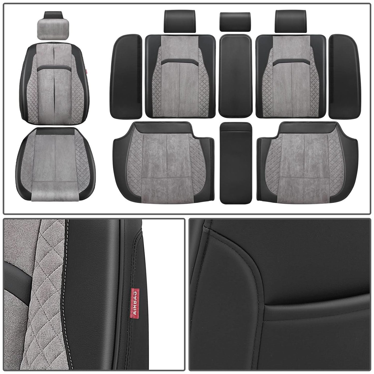 Voris Style Full Set Seat Covers - Black/Grey