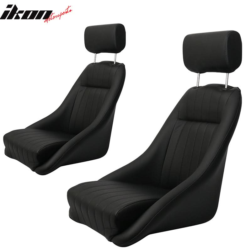 Pair Classic Bucket Single Seat With Slidersin Black Faux Leather PU