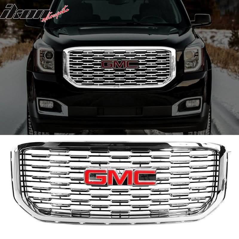 2015-2019 GMC Yukon Denali Front Upper Grille Chrome + Red GMC Emblem