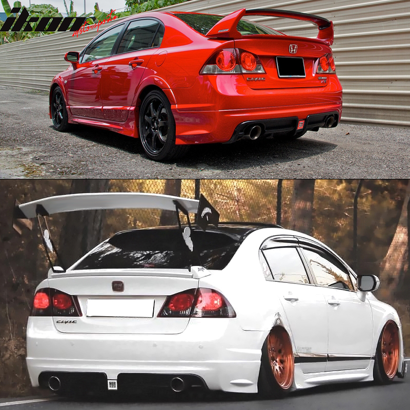 Fits 06-11 Civic MG RR Rear Diffuser Twin Outlet w/Red 3rd Brake Light