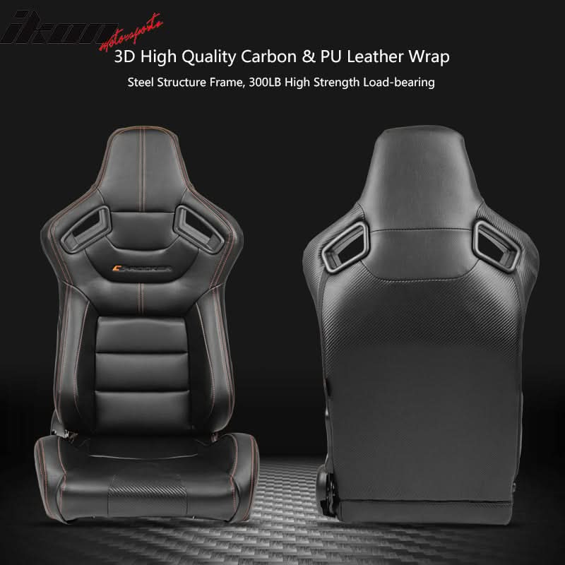 Universal Black Racing Seat 2PC Dual Slider Belt PU Carbon Leather