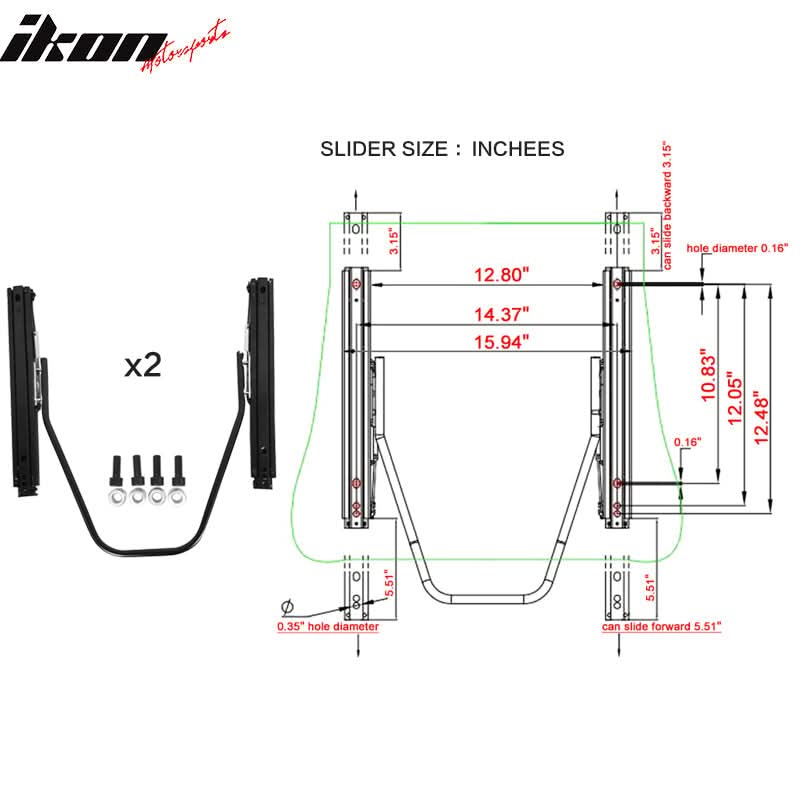 Universal Black Racing Seat 2PC Dual Slider Belt PU Carbon Leather