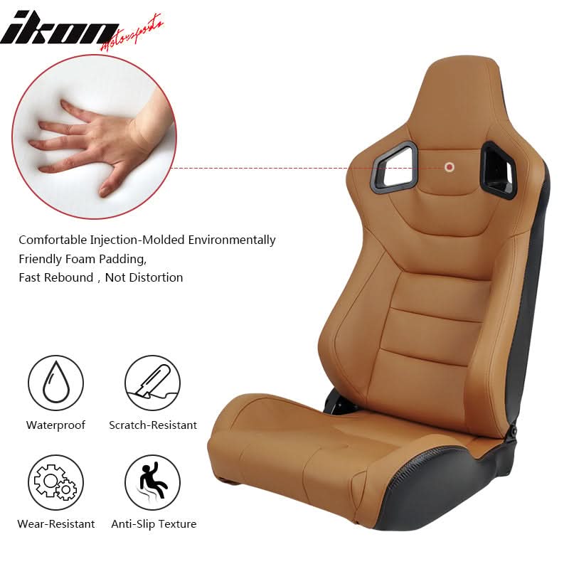 Universal Brown Racing Seat with Dual Slider 5 Point Cam-lock Belt PU