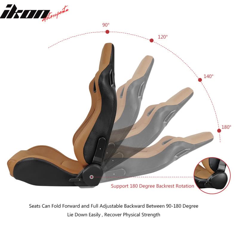 Universal Brown Racing Seat with Dual Slider 6 Point Cam-lock Belt PU