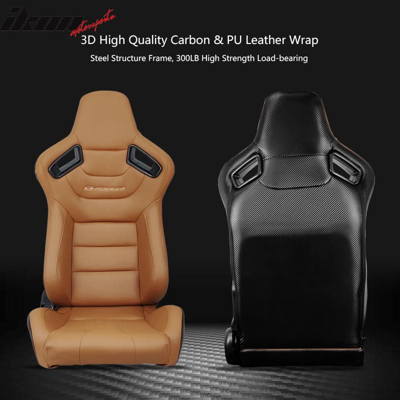 Universal Brown Racing Seat with Dual Slider 6 Point Cam-lock Belt PU