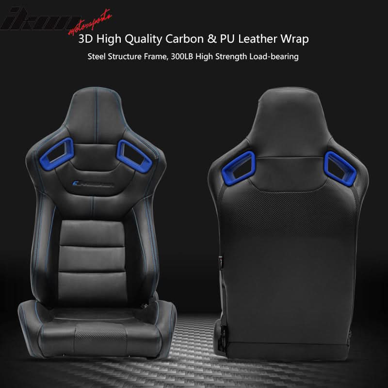 Universa Blue Bezell Racing Seat Dual Slider Buckle Belt PU Carbon