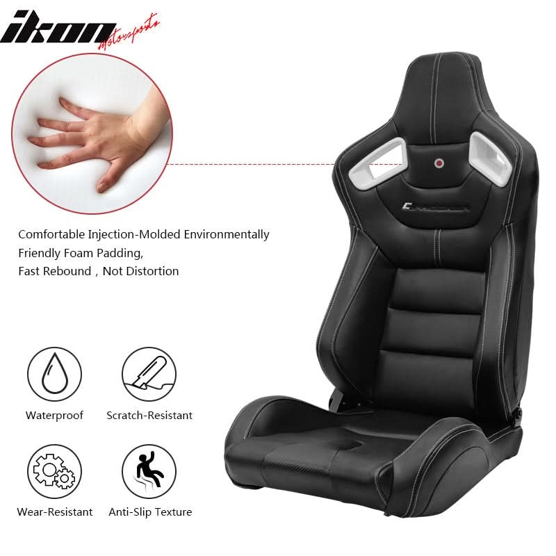 Universal White Bezel Racing Seat Dual Slider Cam-lock Belt PU Carbon