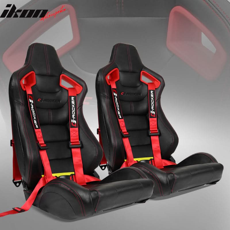 Universal Red Bezel Racing Seat Dual Slider Buckle Belt PU Carbon