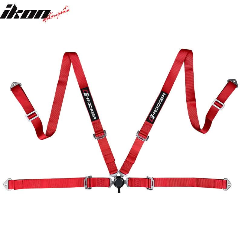 Universal Red Bezel Racing Seat Dual Slider Cam-lock Belt PU Carbon
