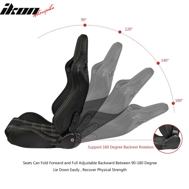 Universal Racing Seat Yellow Plaid Dual Slider Buckle Belt PU Carbon