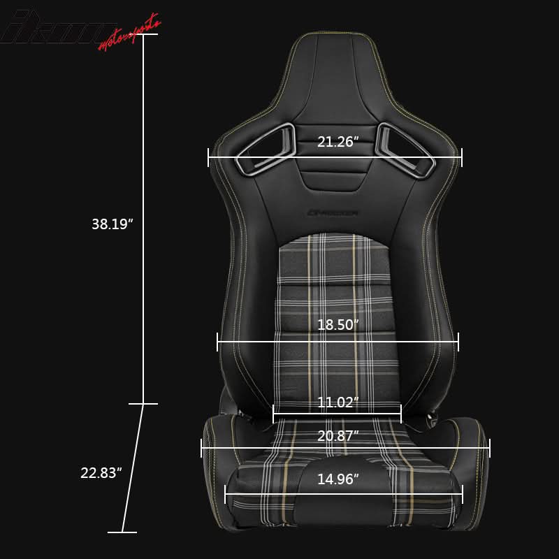 Universal Racing Seat Yellow Plaid Dual Slider Buckle Belt PU Carbon
